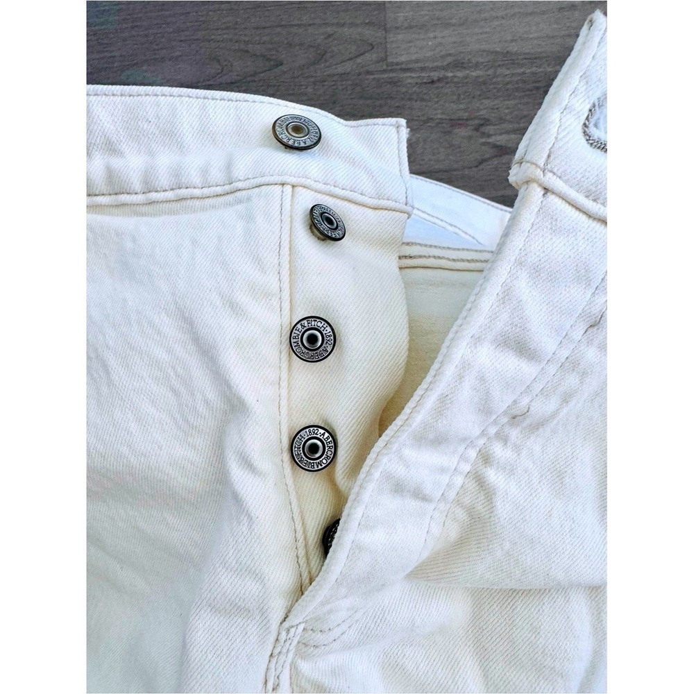 Abercrombie Cream White Carpenter Jeans Cream Curve Love Button Fly Sz 27/4 - Picture 6 of 7